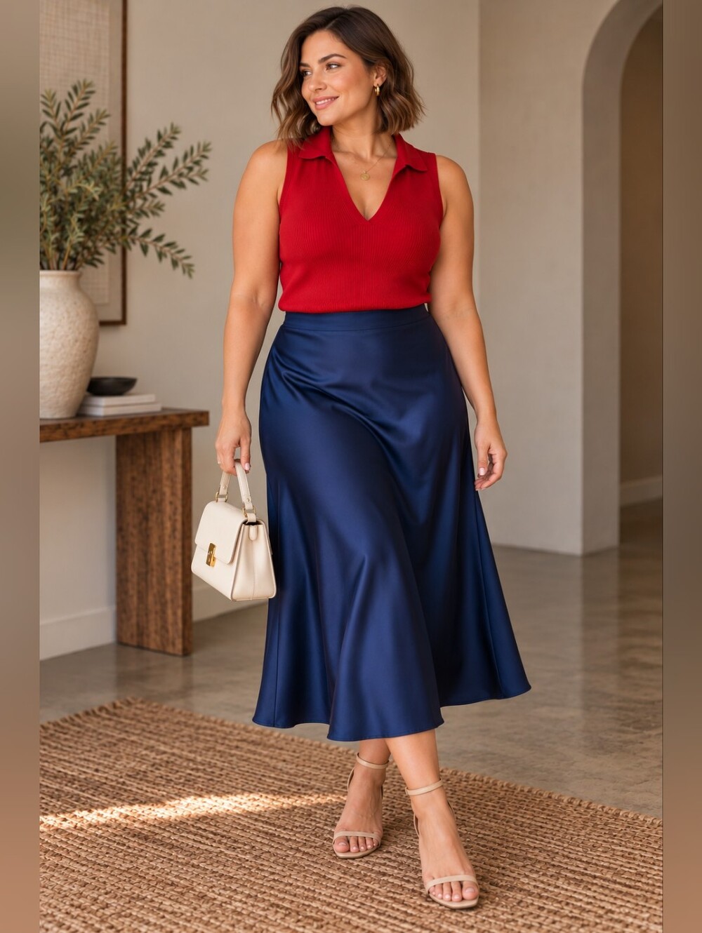 1. State Red Collar Knit Midi Top